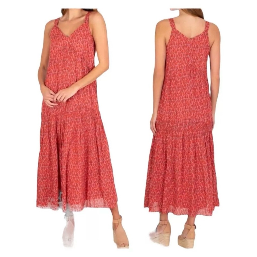 Joie Maxi Dress Womens M Orange Peach New‎ Shoulder Straps Tiered Flowy Gauzy